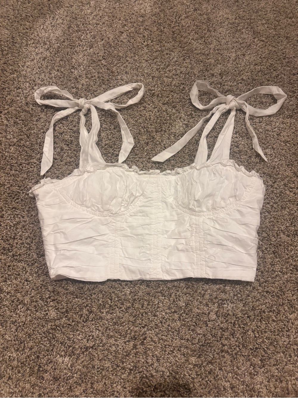 White Tie-Shoulder Crop Top